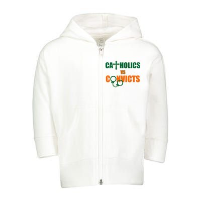 Catholics Vs. Convicts 1988 Cross and Handcuffs Toddler Zip Fleece Hoodie