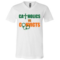 Catholics Vs. Convicts 1988 Cross and Handcuffs V-Neck T-Shirt