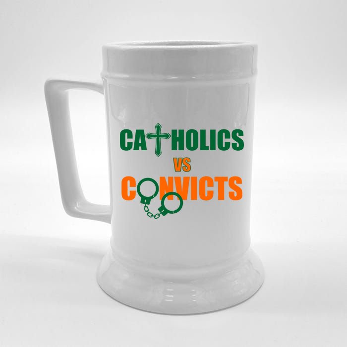 Catholics Vs. Convicts 1988 Cross and Handcuffs Beer Stein