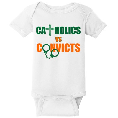 Catholics Vs. Convicts 1988 Cross and Handcuffs Baby Bodysuit