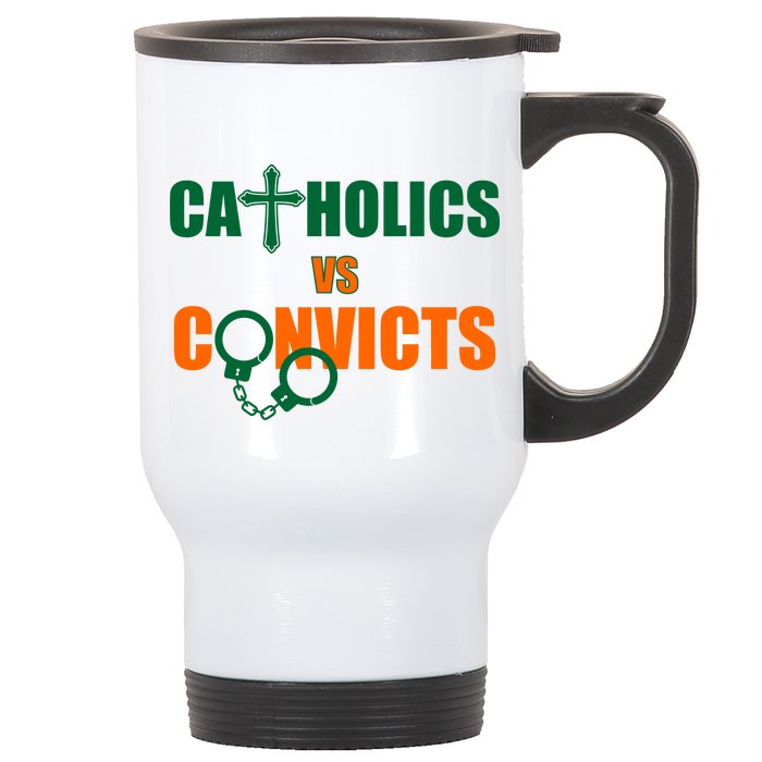 Catholics Vs. Convicts 1988 Cross and Handcuffs Stainless Steel Travel Mug