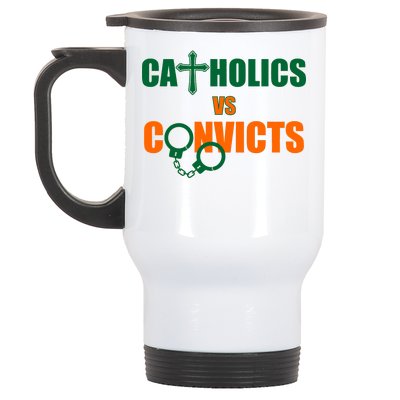 Catholics Vs. Convicts 1988 Cross and Handcuffs Stainless Steel Travel Mug