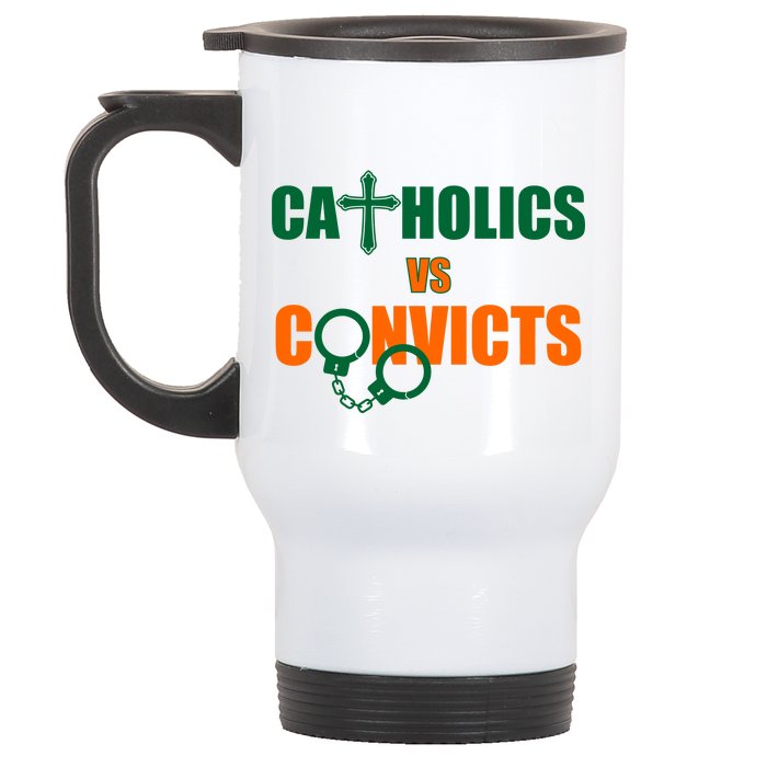 Catholics Vs. Convicts 1988 Cross and Handcuffs Stainless Steel Travel Mug