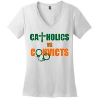 Catholics Vs. Convicts 1988 Cross and Handcuffs Women's V-Neck T-Shirt