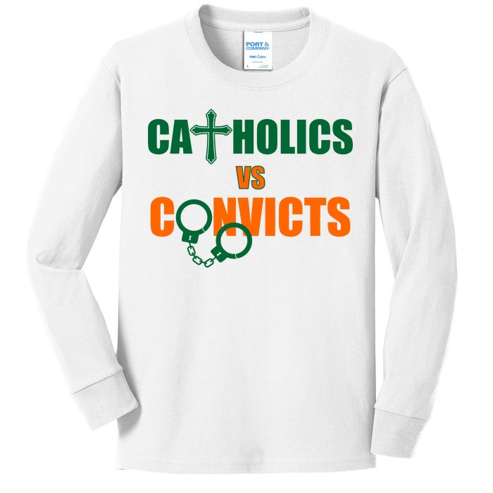 Catholics Vs. Convicts 1988 Cross and Handcuffs Kids Long Sleeve Shirt