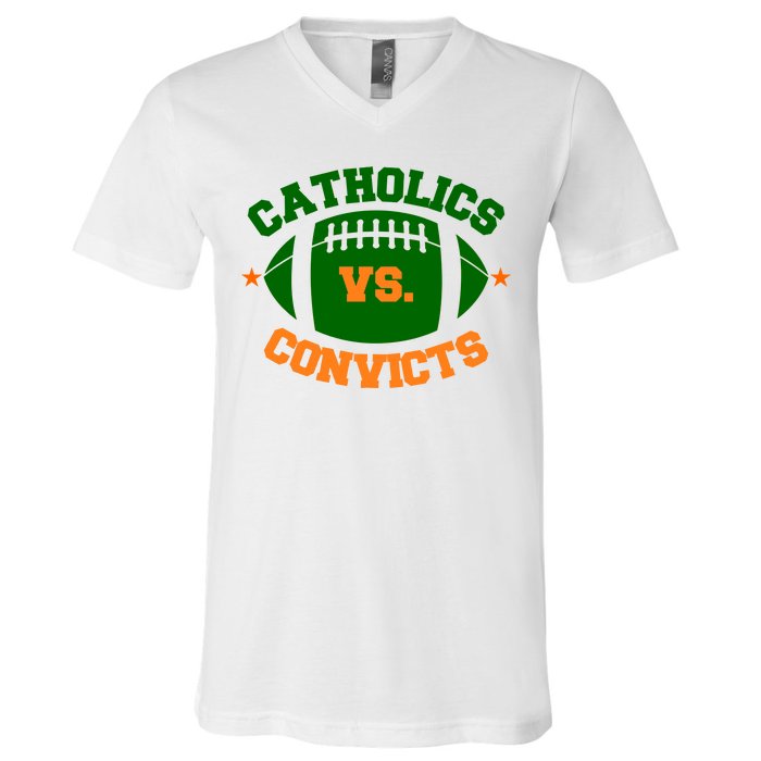 Catholics Vs. Convicts 1988 Football Logo V-Neck T-Shirt