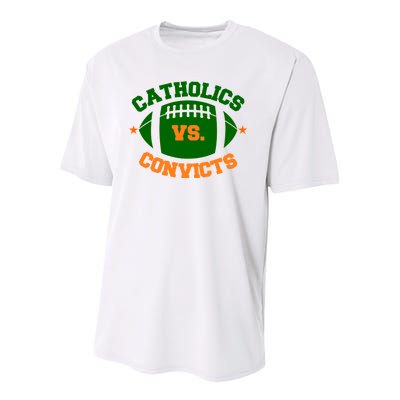 Catholics Vs. Convicts 1988 Football Logo Youth Performance Sprint T-Shirt