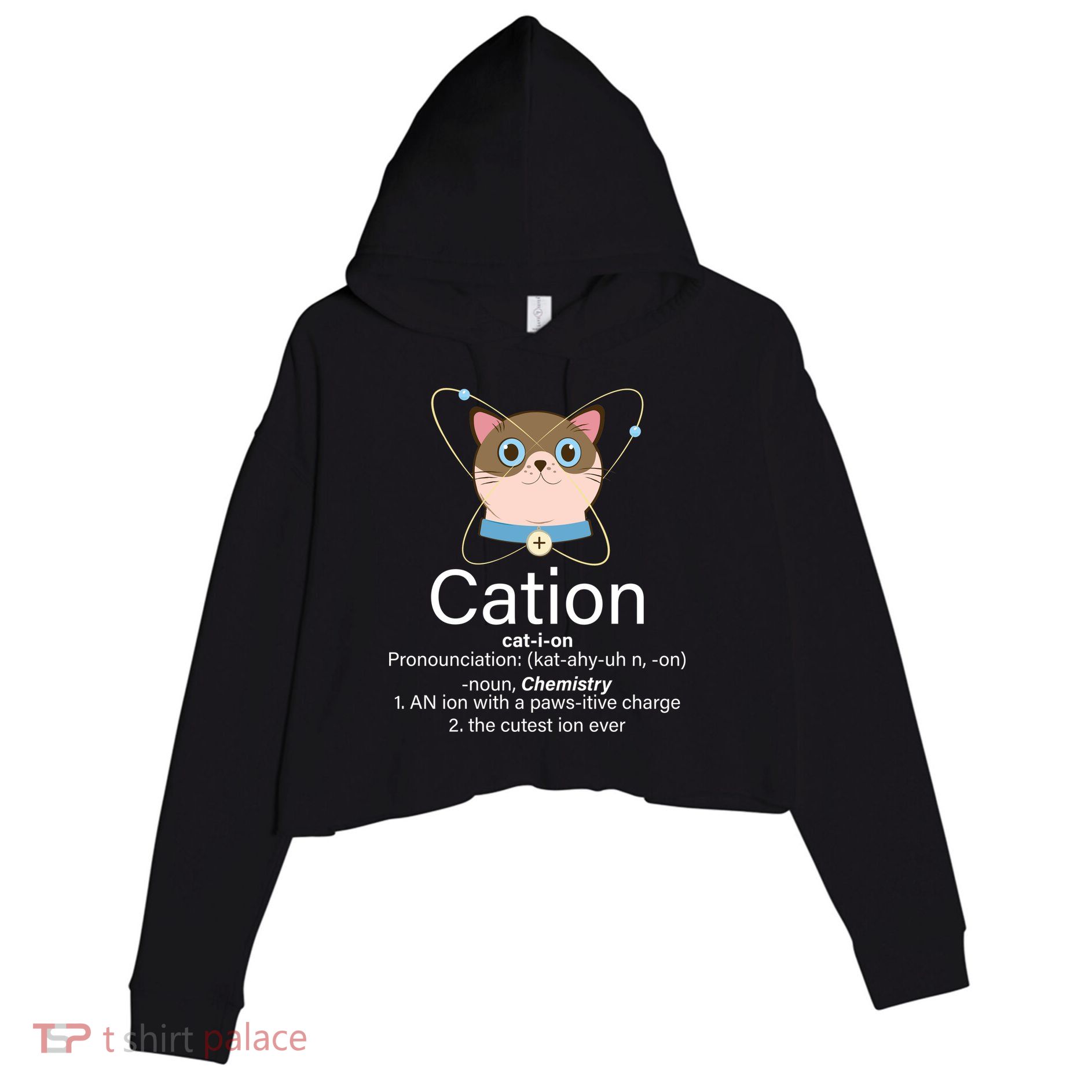 Cation Science Joke Funny Crop Fleece Hoodie