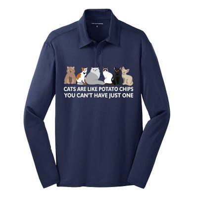 Cats Are Like Potato Chips Silk Touch Performance Long Sleeve Polo