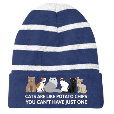 Cats Are Like Potato Chips Striped Beanie with Solid Band