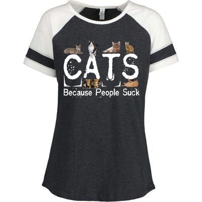 Cats Because People Suck Enza Ladies Jersey Colorblock Tee