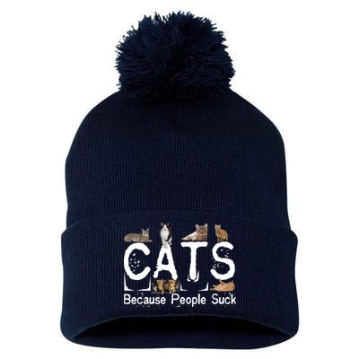 Cats Because People Suck Pom Pom 12in Knit Beanie