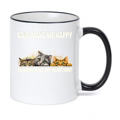 Cats Make Me Happy Humans Hurt My Head 11oz Black Color Changing Mug