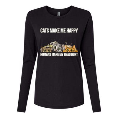 Cats Make Me Happy Humans Hurt My Head Womens Cotton Relaxed Long Sleeve T-Shirt