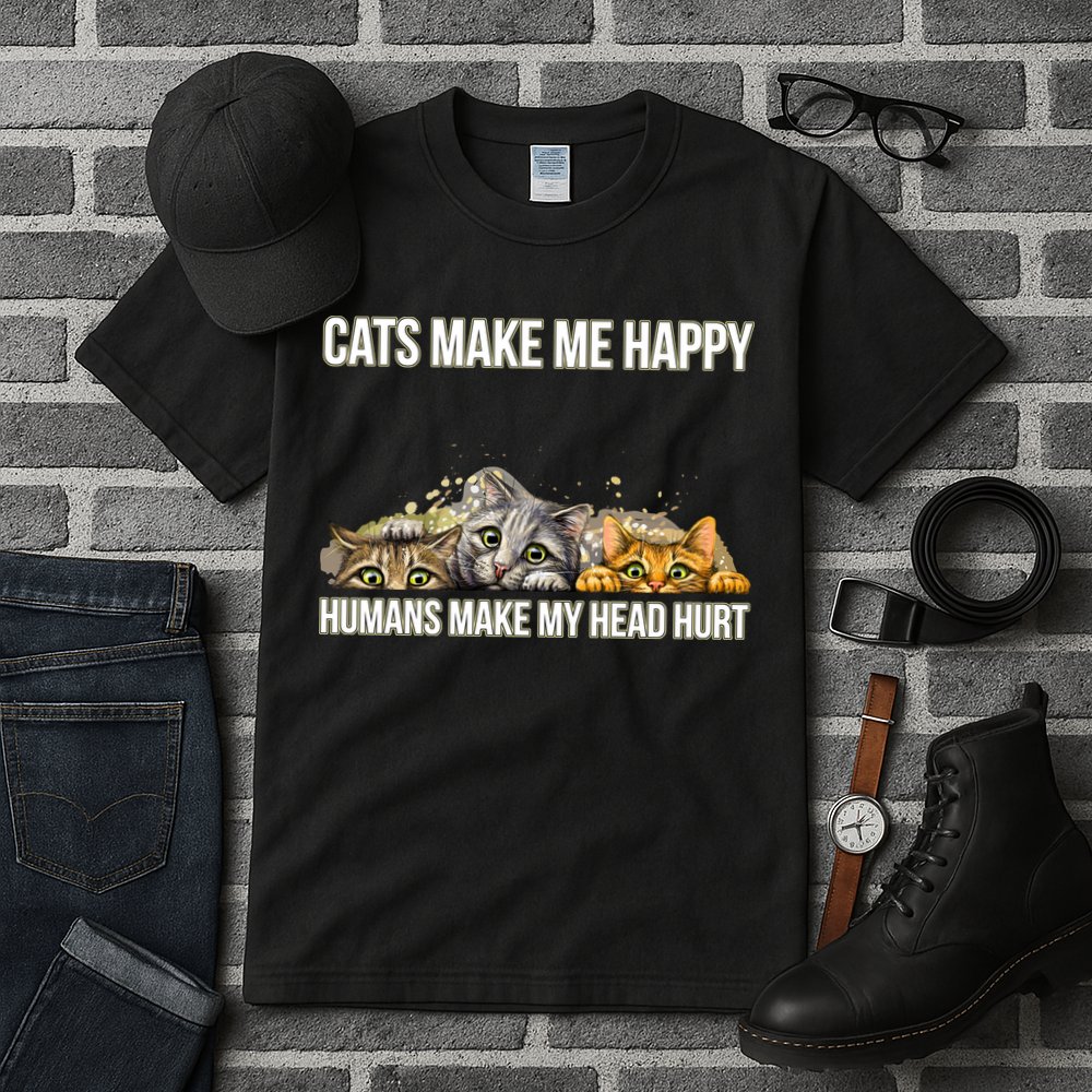Cats Make Me Happy Humans Hurt My Head Tall T-Shirt