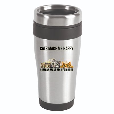 Cats Make Me Happy Humans Hurt My Head 16oz Travel Tumbler
