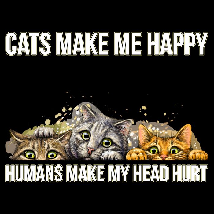 Cats Make Me Happy Humans Hurt My Head Cropped Pullover Crew