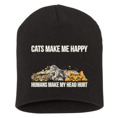 Cats Make Me Happy Humans Hurt My Head Short Acrylic Beanie