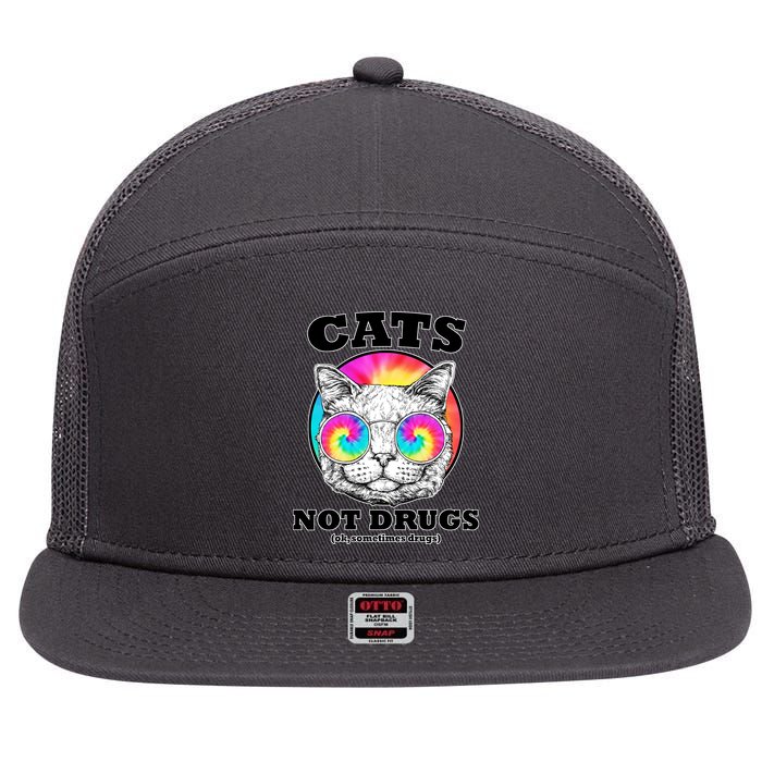 Cats Not Drugs Ok Sometimes Drugs 7 Panel Mesh Trucker Snapback Hat