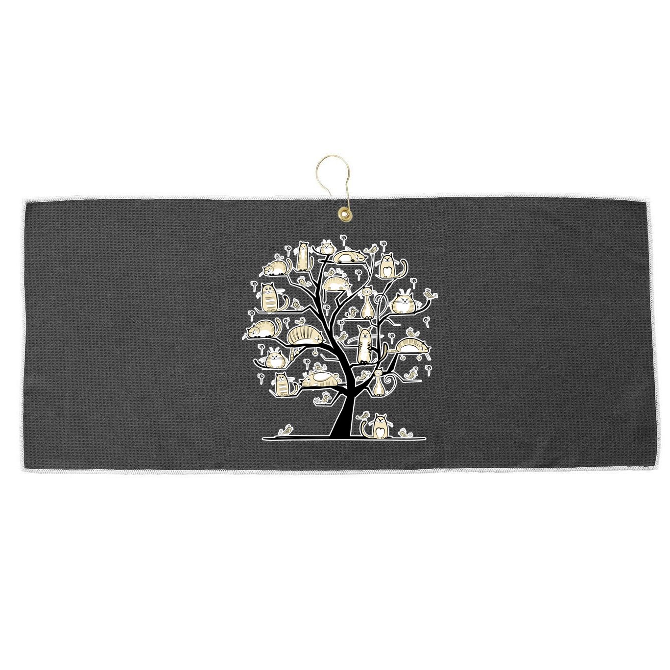 Cats On Trees Large Microfiber Waffle Golf Towel