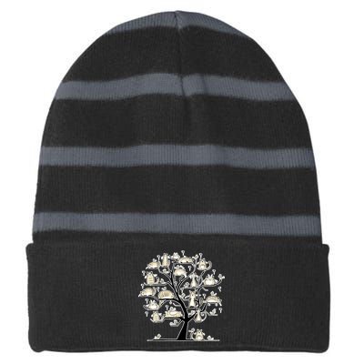 Cats On Trees Striped Beanie with Solid Band