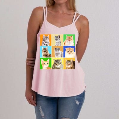 Cats Photo Portraits Collage Women's Strappy Tank