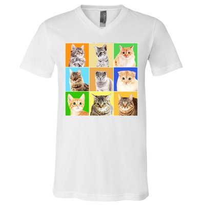 Cats Photo Portraits Collage V-Neck T-Shirt