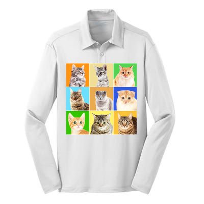 Cats Photo Portraits Collage Silk Touch Performance Long Sleeve Polo