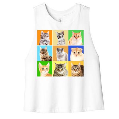 Cats Photo Portraits Collage Women's Racerback Cropped Tank