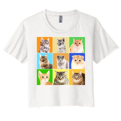 Cats Photo Portraits Collage Women's Crop Top Tee