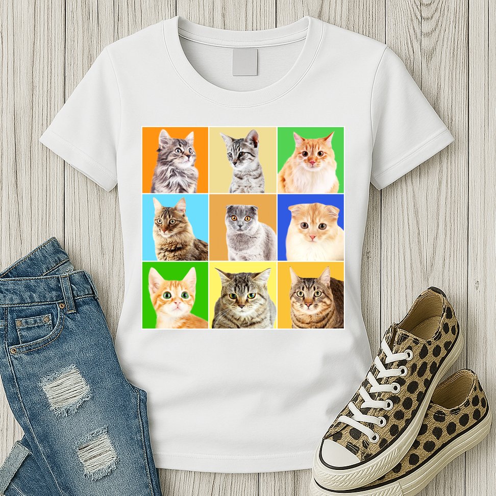 Cats Photo Portraits Collage Womens T-Shirt