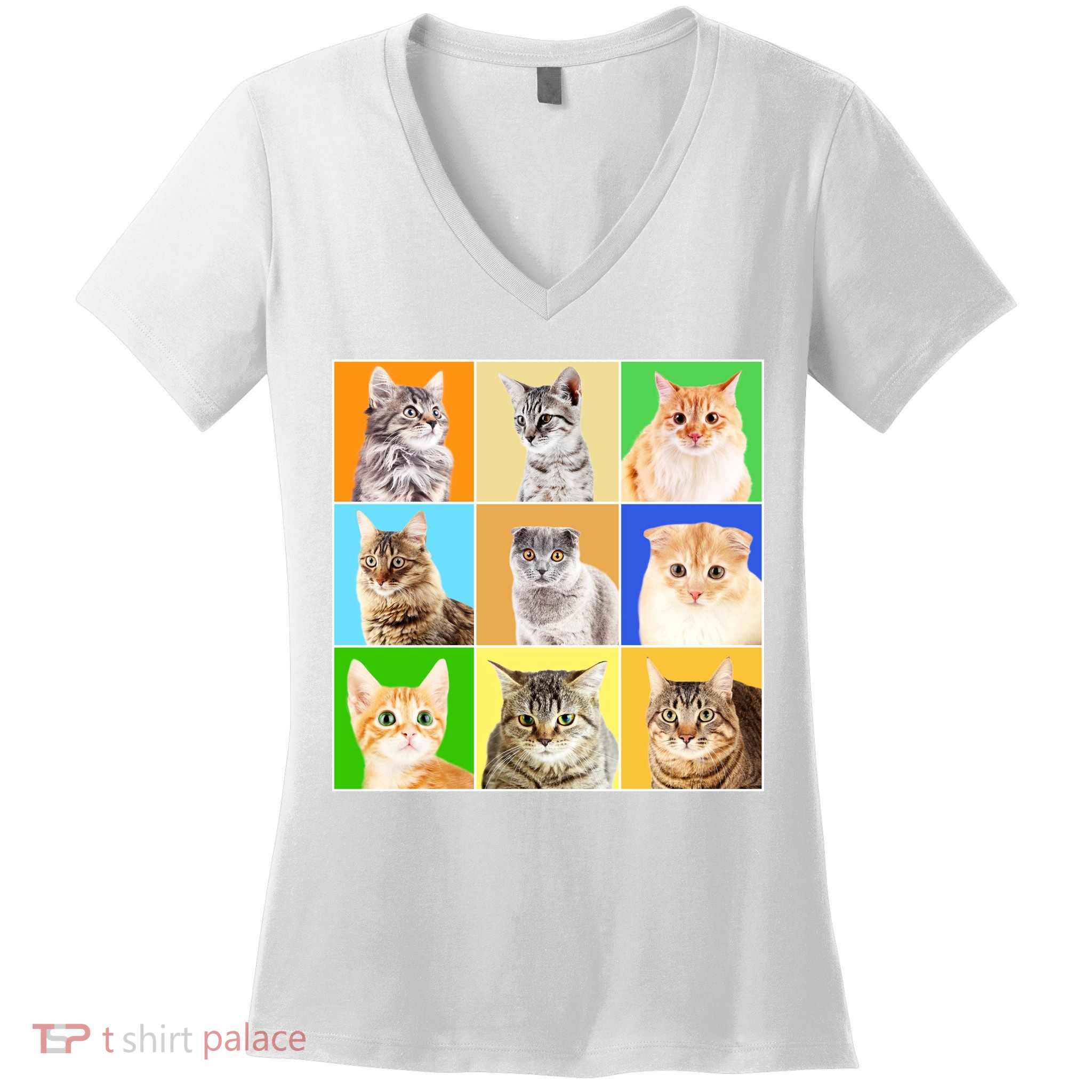Cats Photo Portraits Collage Women's V-Neck T-Shirt