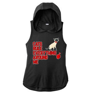 Cats Rule Everything Around Me  Ladies PosiCharge Tri-Blend Wicking Draft Hoodie Tank