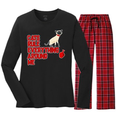 Cats Rule Everything Around Me  Women's Long Sleeve Flannel Pajama Set 