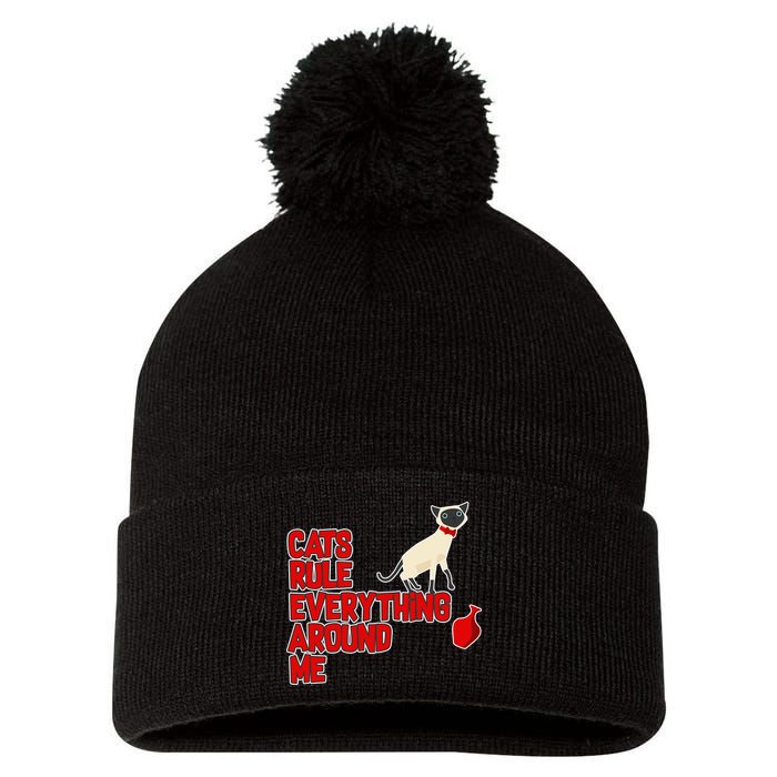 Cats Rule Everything Around Me  Pom Pom 12in Knit Beanie