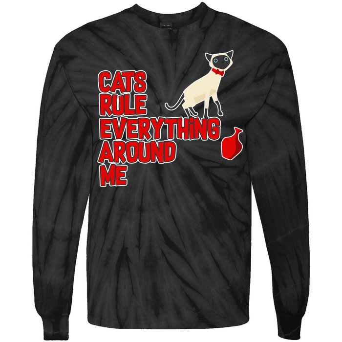 Cats Rule Everything Around Me  Tie-Dye Long Sleeve Shirt