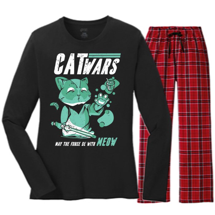 CatWars Funny Cat War Spoof Women's Long Sleeve Flannel Pajama Set 