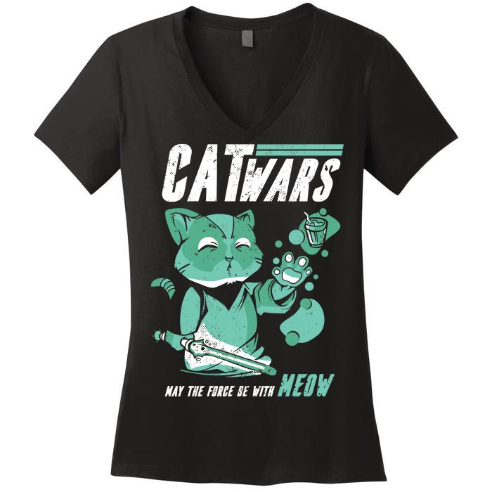 CatWars Funny Cat War Spoof Women's V-Neck T-Shirt