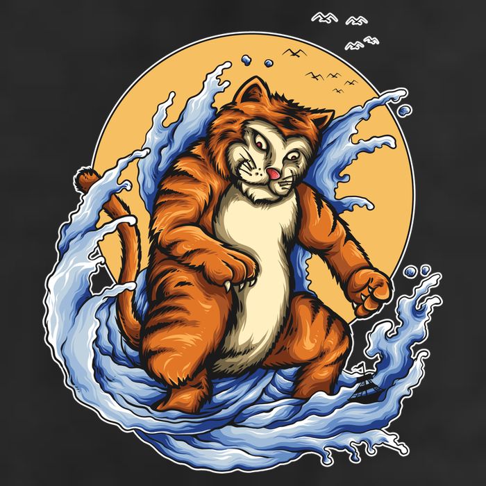 Catzilla Great Wave Garment-Dyed Fleece Hoodie