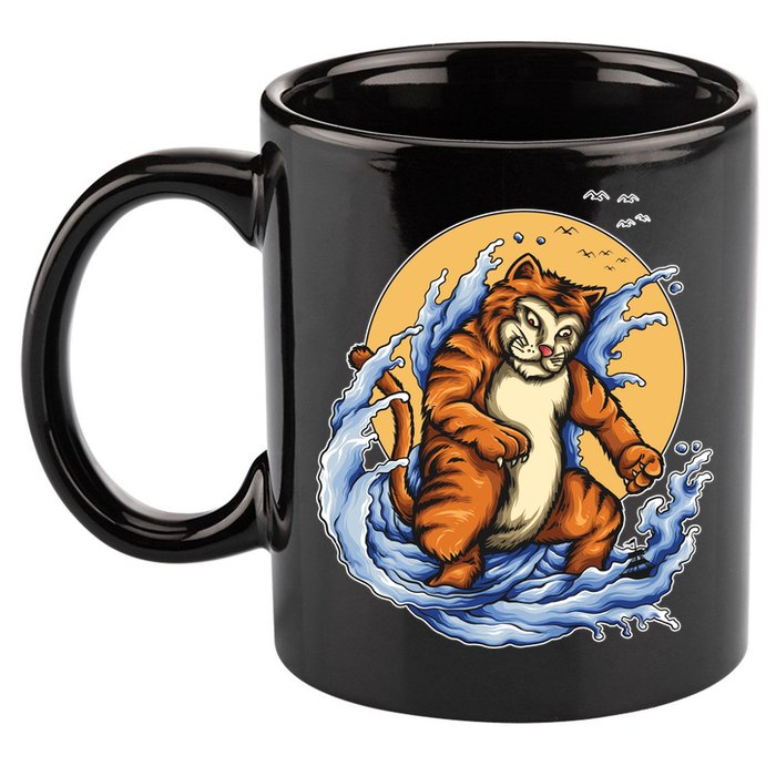 Catzilla Great Wave 11oz C Handle Ceramic Mug