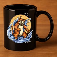 Catzilla Great Wave 11oz C Handle Ceramic Mug