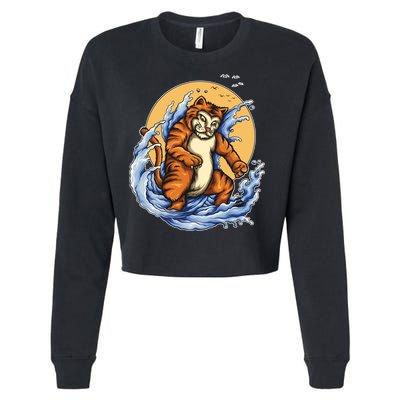 Catzilla Great Wave Cropped Pullover Crew