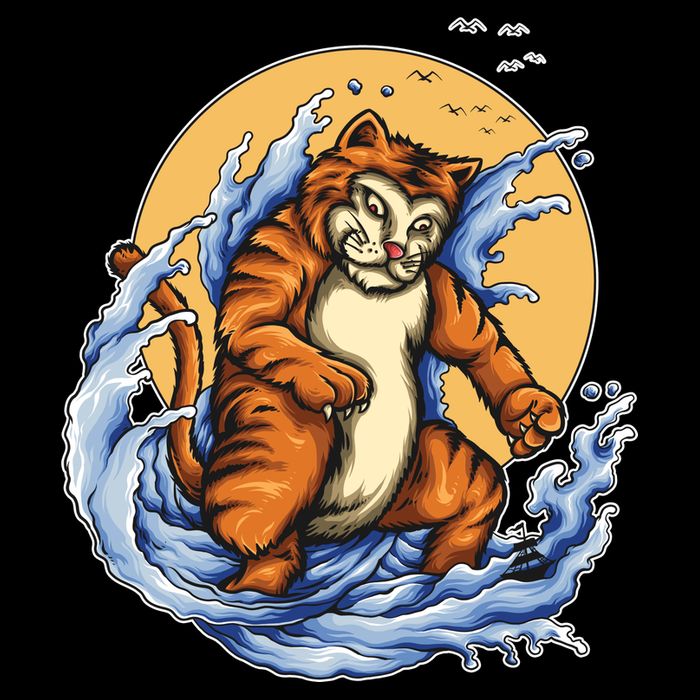 Catzilla Great Wave Cropped Pullover Crew