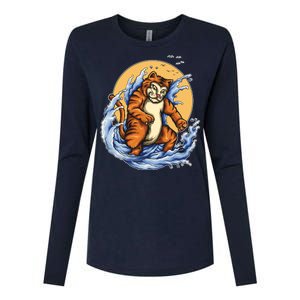 Catzilla Great Wave Womens Cotton Relaxed Long Sleeve T-Shirt