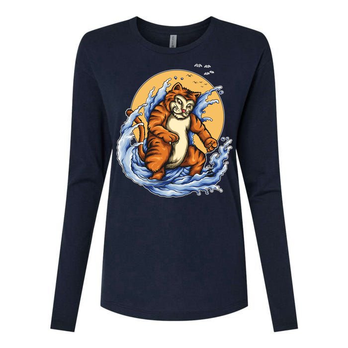 Catzilla Great Wave Womens Cotton Relaxed Long Sleeve T-Shirt