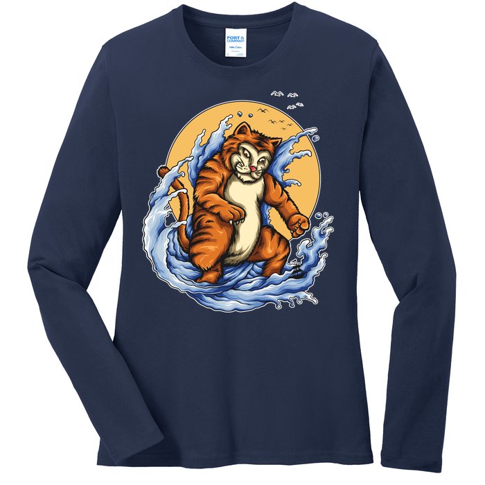 Catzilla Great Wave Ladies Long Sleeve Shirt