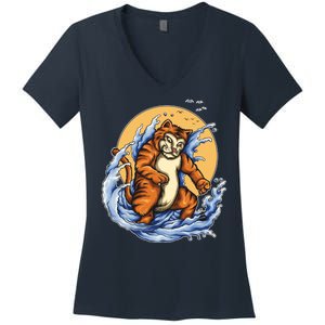 Catzilla Great Wave Women's V-Neck T-Shirt