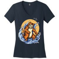 Catzilla Great Wave Women's V-Neck T-Shirt