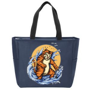 Catzilla Great Wave Zip Tote Bag