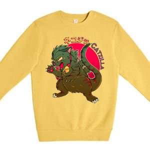 Catzilla Japanese Monster Movie Premium Crewneck Sweatshirt